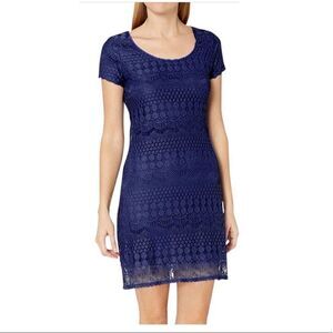 Tiana B. Navy Blue Lace short sleeve Cocktail midi Dress size S